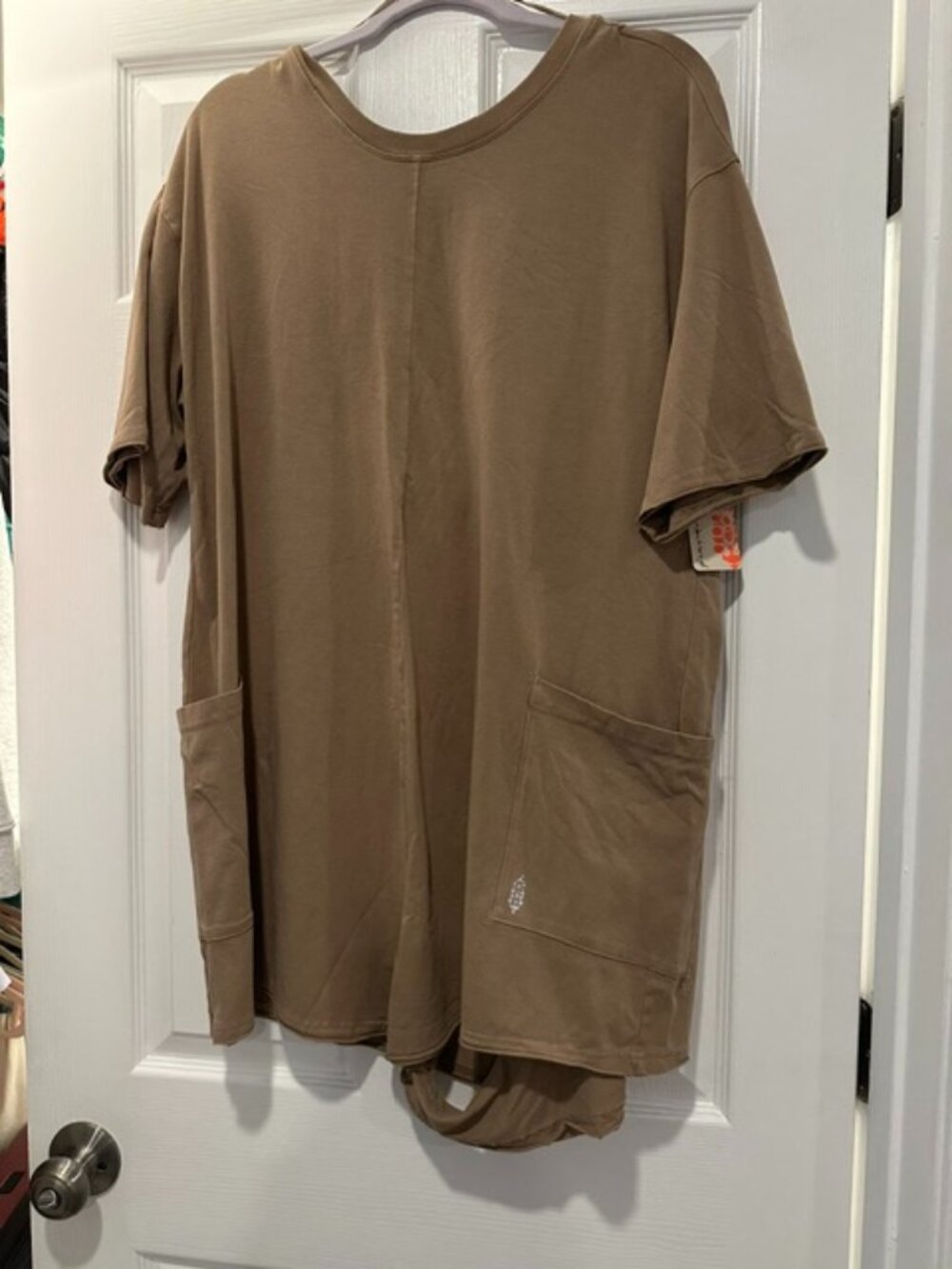 Free People Hot Shot Tee Romper with Pockets Beachwear Mocha Latte Tan Large NWT